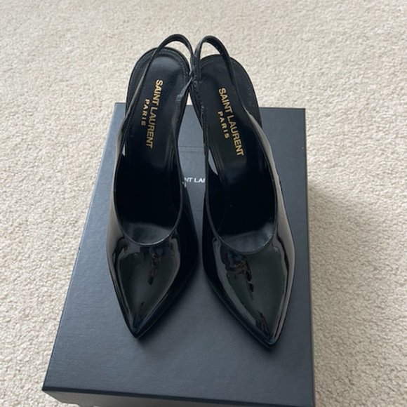 Yves Saint Laurent Shoes - SAINT LAURENT Patent-Leather Slingback Pumps